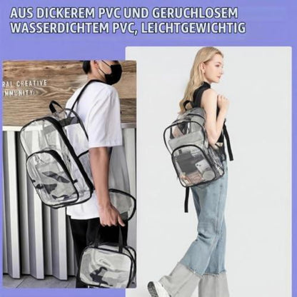 Transparenter Rucksack PVC – Wasserdicht & Groß für Schule, Reise & Stadion