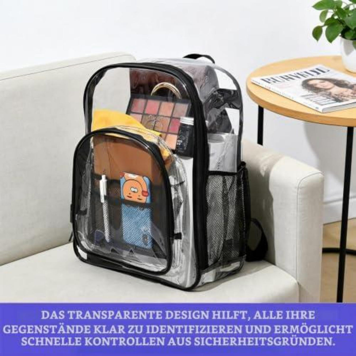 Transparenter Rucksack PVC – Wasserdicht & Groß für Schule, Reise & Stadion
