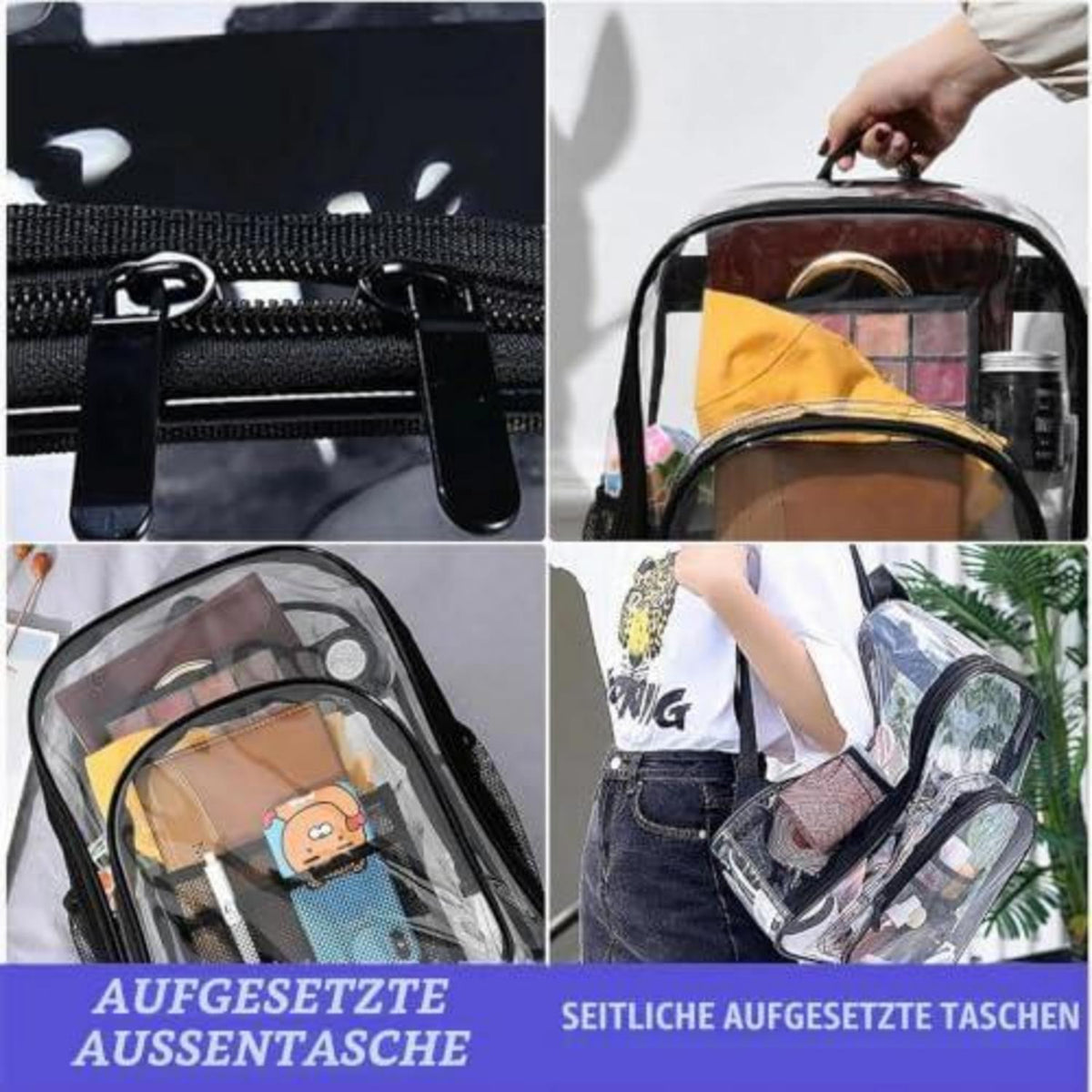 Transparenter Rucksack PVC – Wasserdicht & Groß für Schule, Reise & Stadion