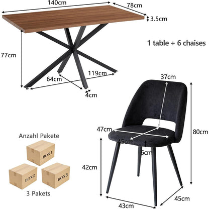 Esstisch Set mit 6 Cord-Stühlen – Modern & Komfortabel