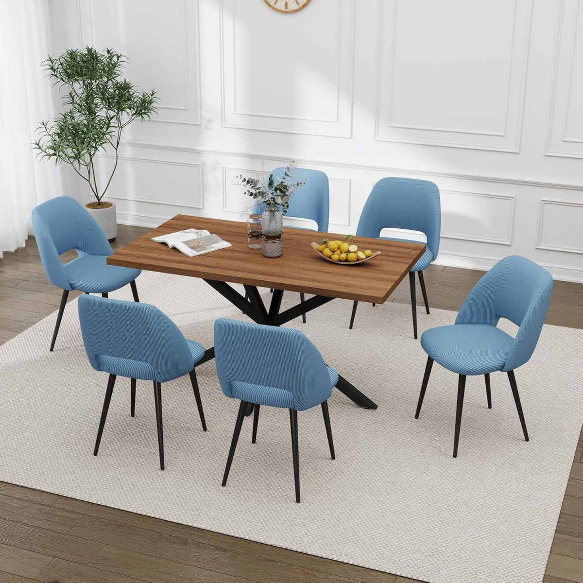 Esstisch Set mit 6 Cord-Stühlen – Modern & Komfortabel