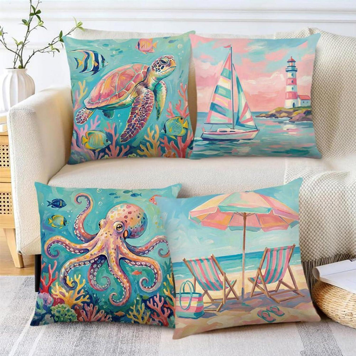 4er-Set Kissenbezüge Maritim 40x40cm - Ozean & Küsten Dekor