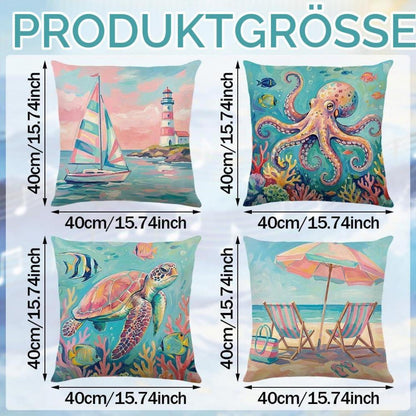 4er-Set Kissenbezüge Maritim 40x40cm - Ozean & Küsten Dekor