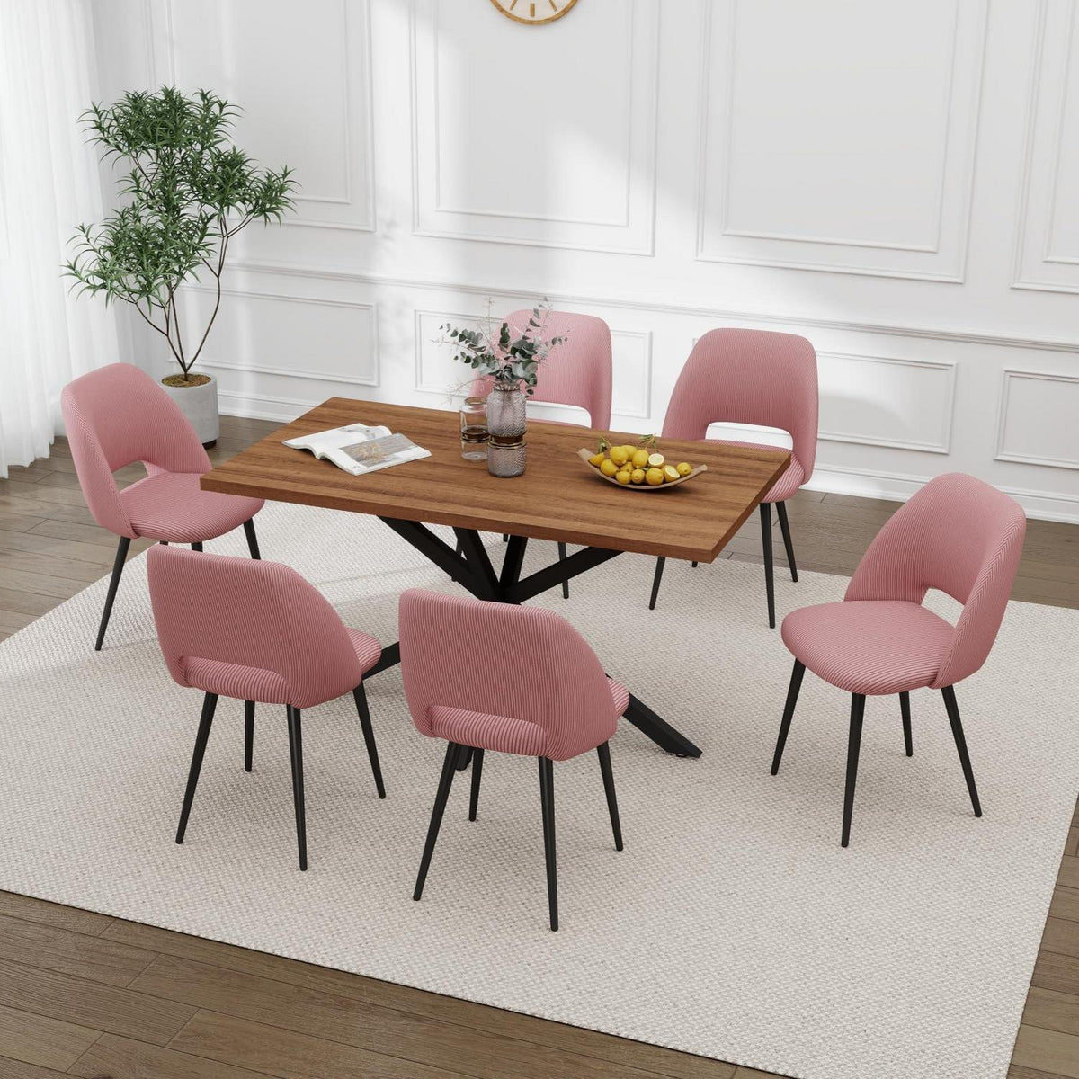 Esstisch Set mit 6 Cord-Stühlen – Modern & Komfortabel