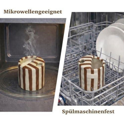 Keramikbecher ohne Henkel, Braun gestreift – 300ml