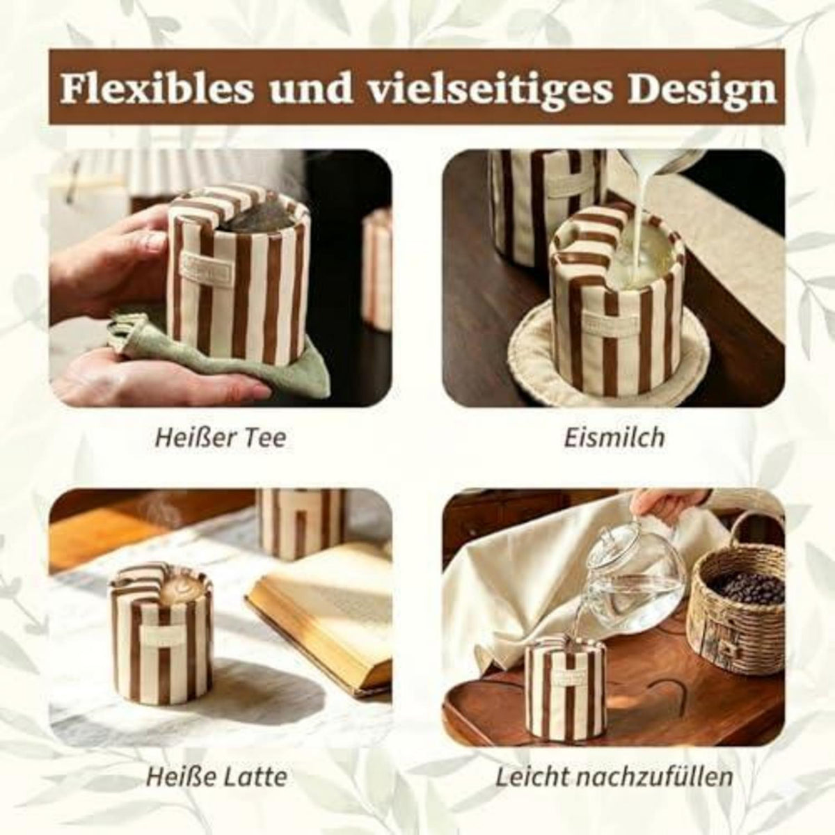Keramikbecher ohne Henkel, Braun gestreift – 300ml