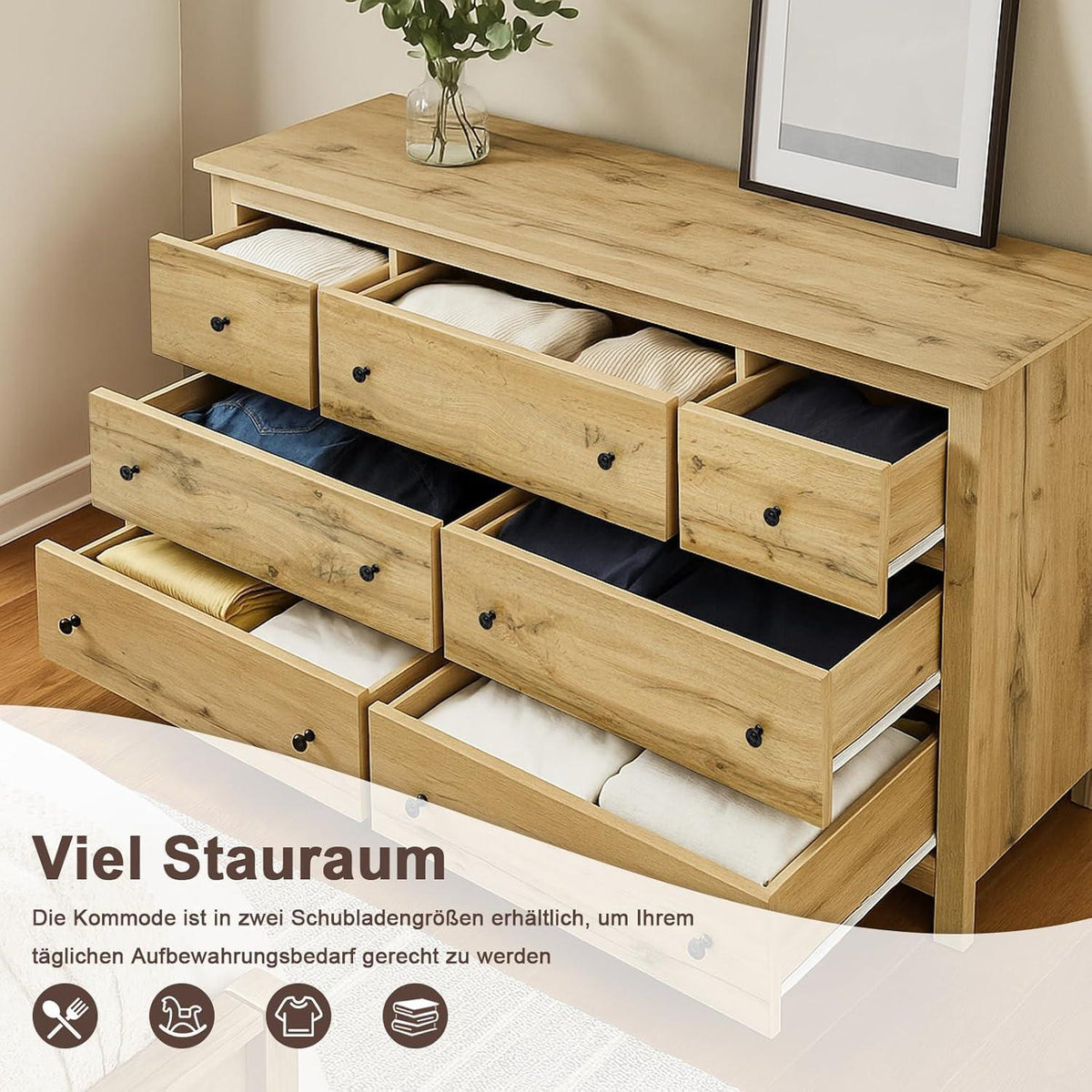 Kommode 7 Schubladen – Natürlicher Sideboard für Wohn & Schlafzimmer