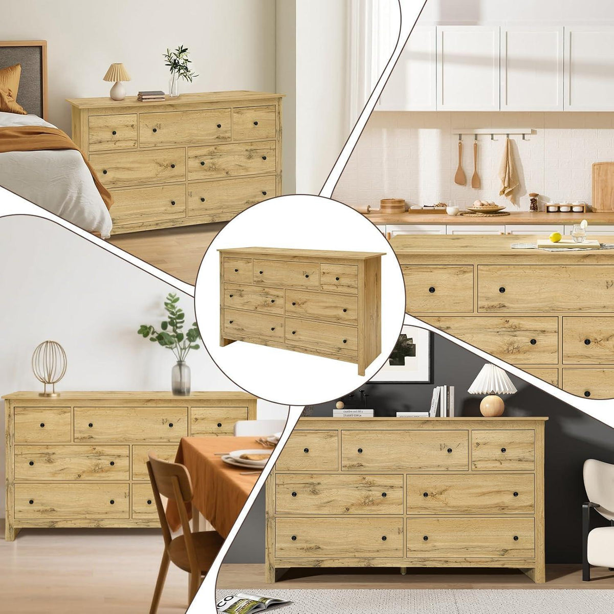 Kommode 7 Schubladen – Natürlicher Sideboard für Wohn & Schlafzimmer