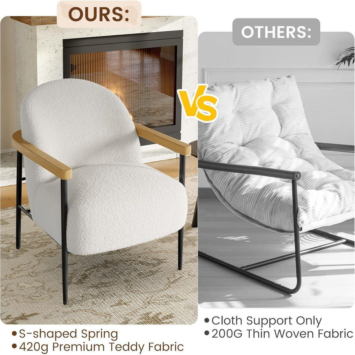 Gepolsterter Lounge-Sessel mit Teddyfleece, Weiß