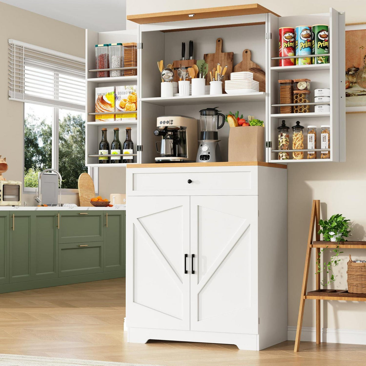 Weißer Buffetschrank mit 12 Fächern & Schubladen