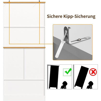 Weißer Buffetschrank mit 12 Fächern & Schubladen