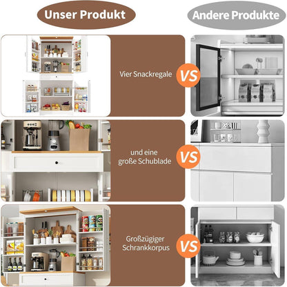 Weißer Buffetschrank mit 12 Fächern & Schubladen