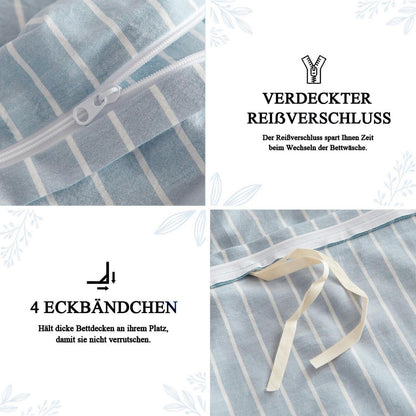 Baumwoll Bettwäsche Set gestreift blau weiß 220x240cm