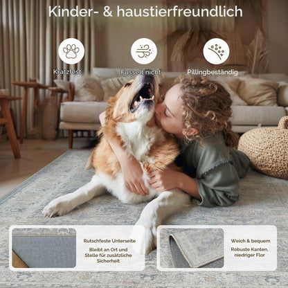 Waschbarer Wohnzimmerteppich Blau 200x300cm Vintage Design