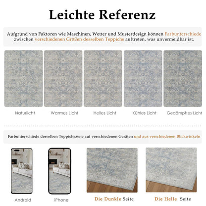 Waschbarer Wohnzimmerteppich Blau 200x300cm Vintage Design