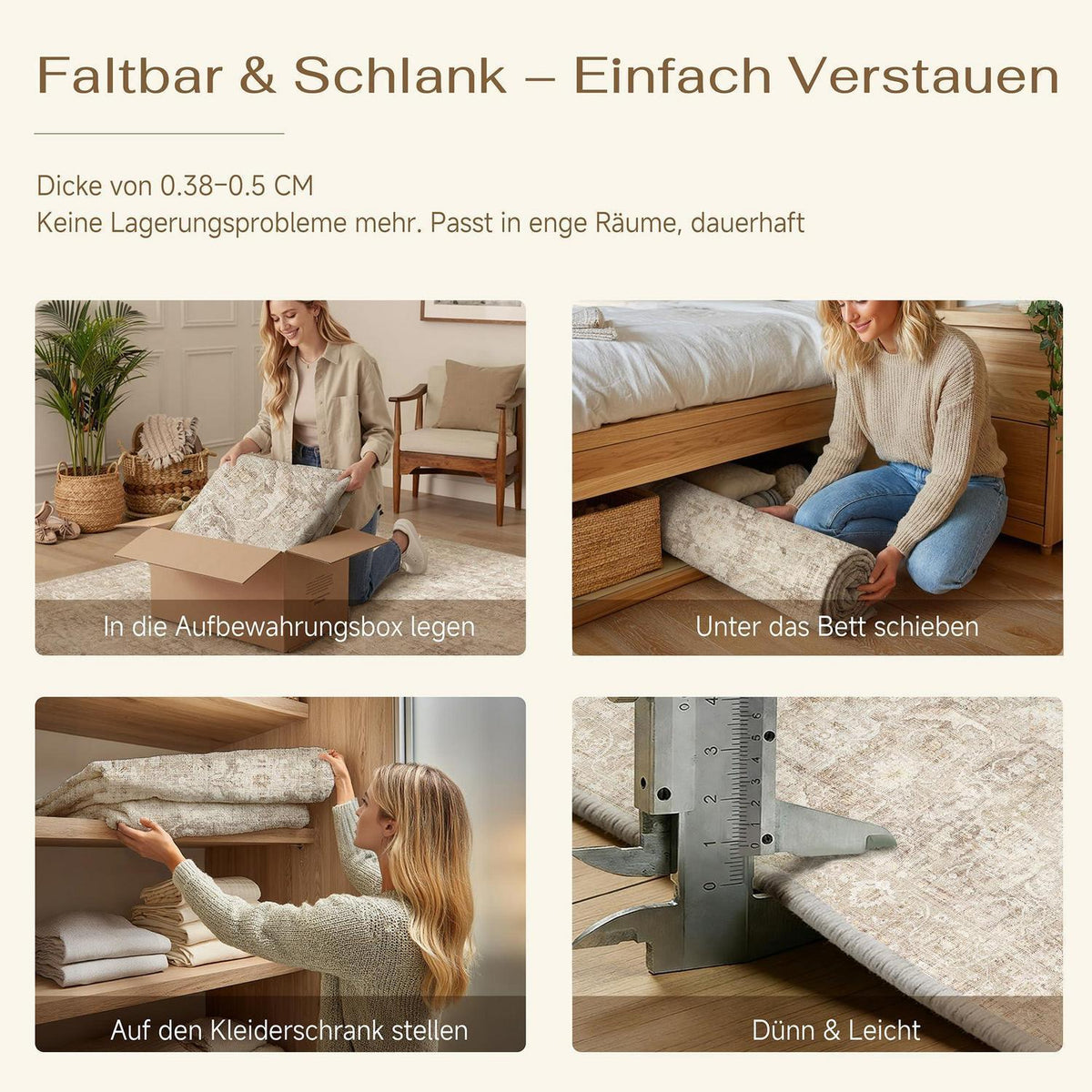 Beiger Wohnzimmerteppich 160x230cm – Waschbar & Rutschfest