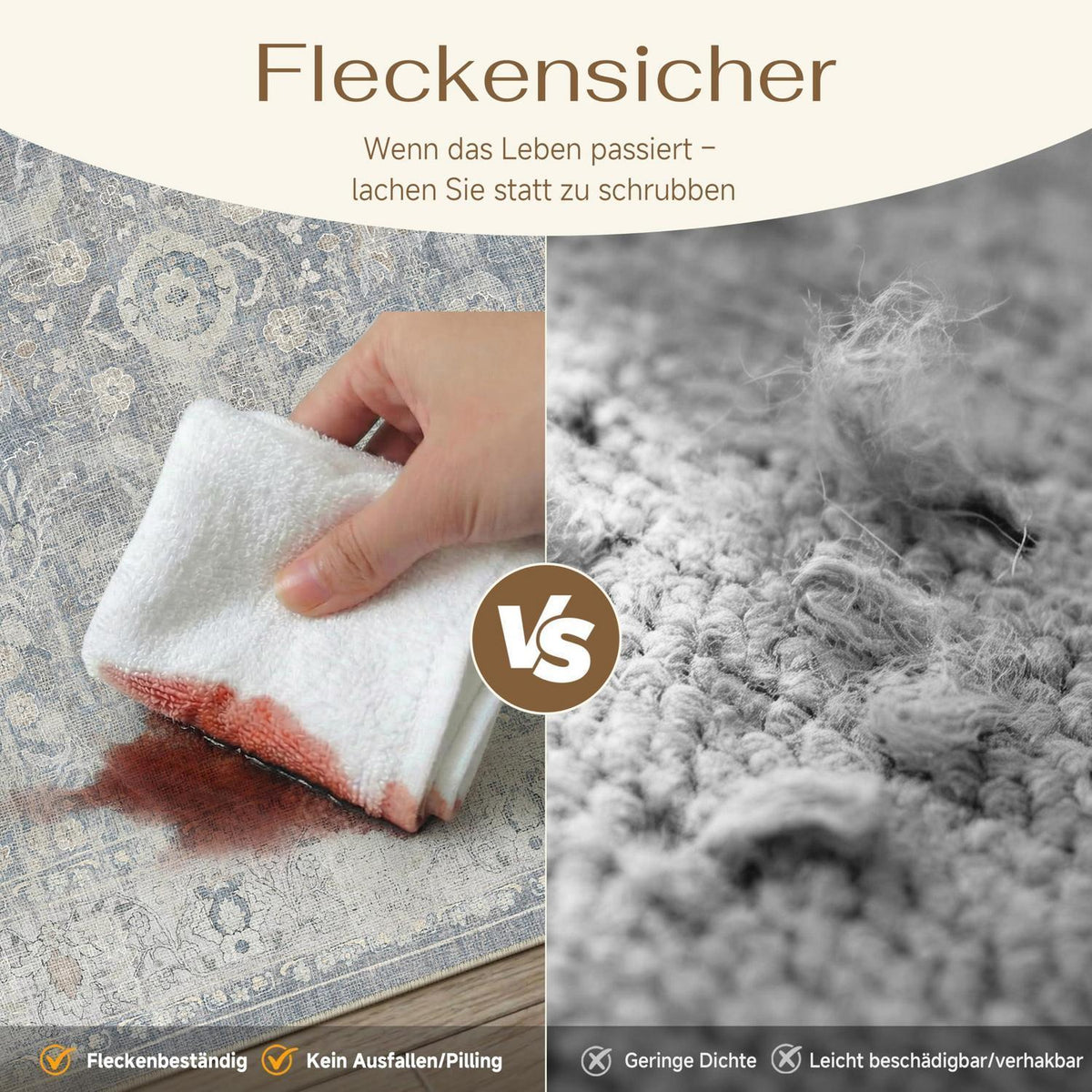Waschbarer Wohnzimmerteppich Blau 160x230cm – Vintage Kurzflor