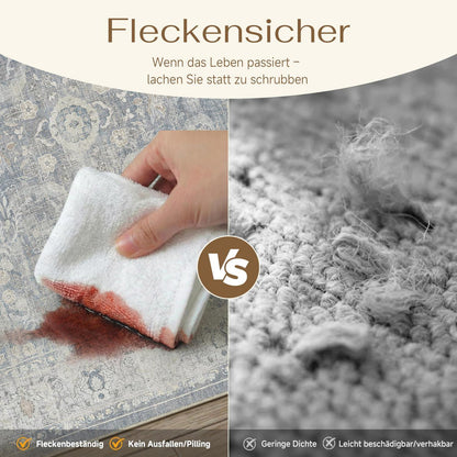 Waschbarer Wohnzimmerteppich Blau 160x230cm – Vintage Kurzflor