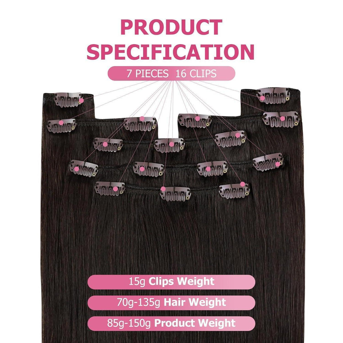 Echthaar Clip-in Extension Dunkelbraun 60cm