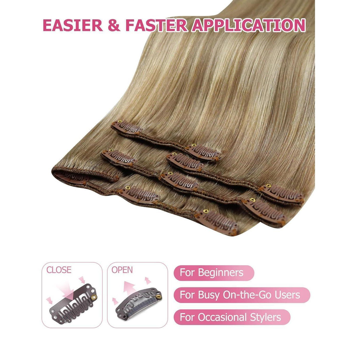 Echthaar Clip-Ins Ombre Hellbraun-Platinblond 60cm