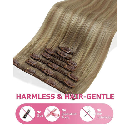 Echthaar Clip-Ins Ombre Hellbraun-Platinblond 60cm