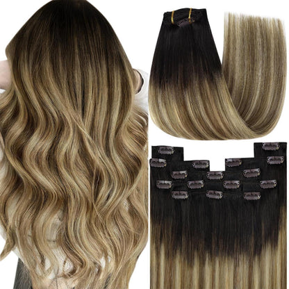 Clip-in Echthaarverlängerung Braun-Blond Ombre 60cm