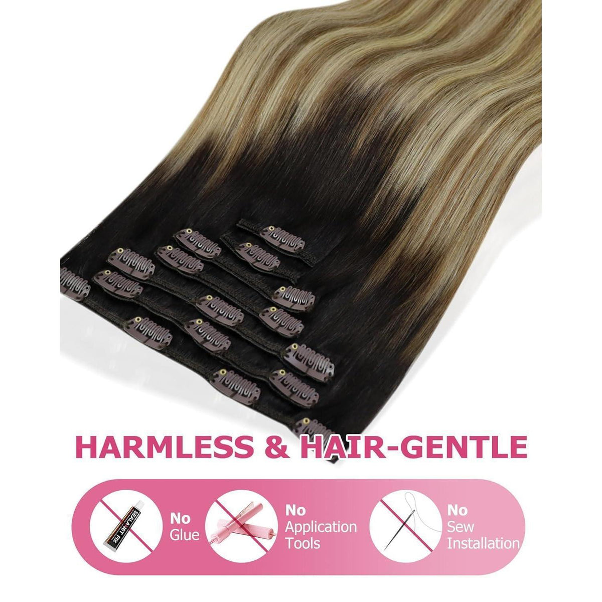 Clip-in Echthaarverlängerung Braun-Blond Ombre 60cm
