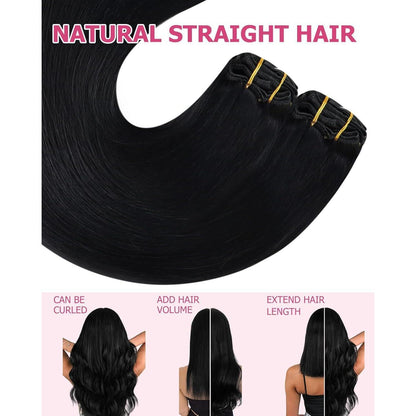 60cm Echthaar Extensions Schwarz Clip-in Haarverlängerung 120g