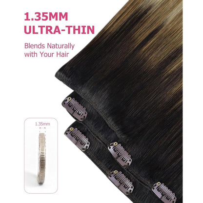 Echthaar Clip-in Extensions Ombré Braun Blond 60cm