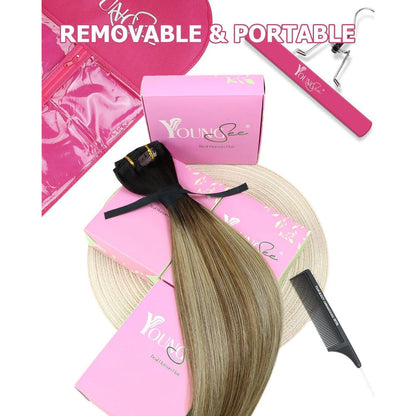 Echthaar Clip-in Extensions Ombré Braun Blond 60cm