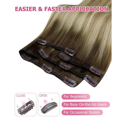 Ombre Braun-Blond Clip-in Echthaarverlängerung 60cm