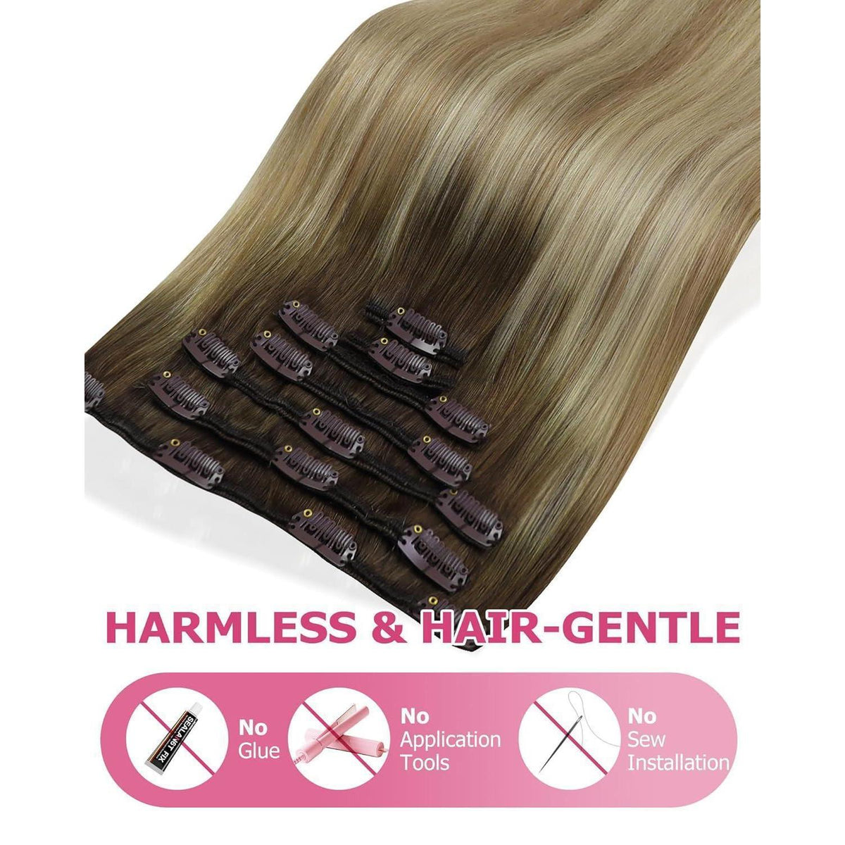 Ombre Braun-Blond Clip-in Echthaarverlängerung 60cm