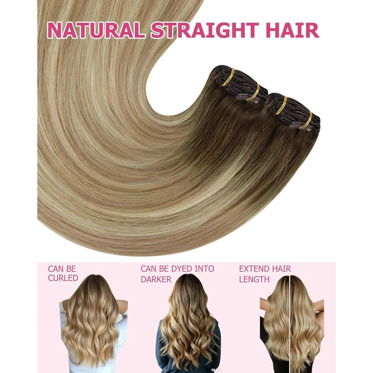 Ombre Braun-Blond Clip-in Echthaarverlängerung 60cm