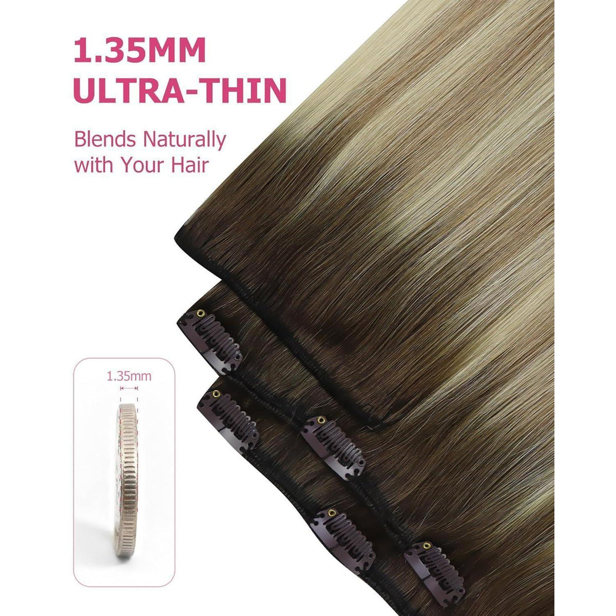 Ombre Braun-Blond Clip-in Echthaarverlängerung 60cm