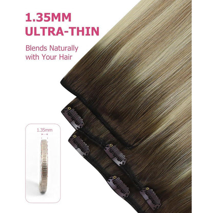 Ombre Braun-Blond Clip-in Echthaarverlängerung 60cm