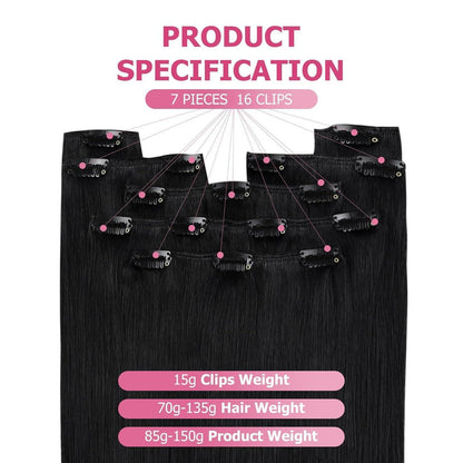 Echthaar Clip-in Extension Schwarz 60cm – 150g Volumen