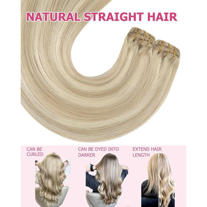 Blond Clip-in Extensions Echthaar 55cm – Aschblond & Platinblond