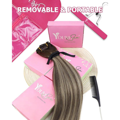 Echthaar Clip-in Extensions Braun 60cm – Volumenerweiterung