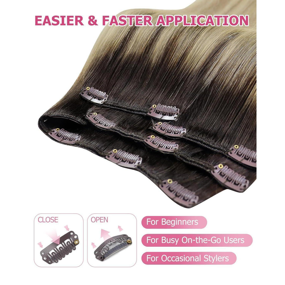 Echthaar Clip-in Extensions Ombre Blond bis Dunkelbraun