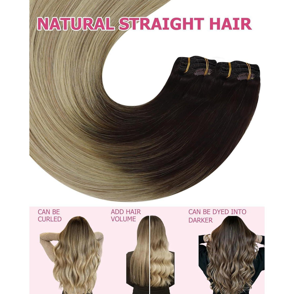 Echthaar Clip-in Extensions Ombre Blond bis Dunkelbraun