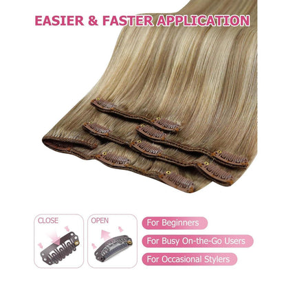 Clip-in Echthaar Extensions Balayage Hellbraun-Blond 60cm