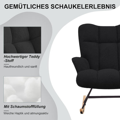 Schaukelstuhl mit Armlehnen – Gepolsterter Relaxsessel Schwarz