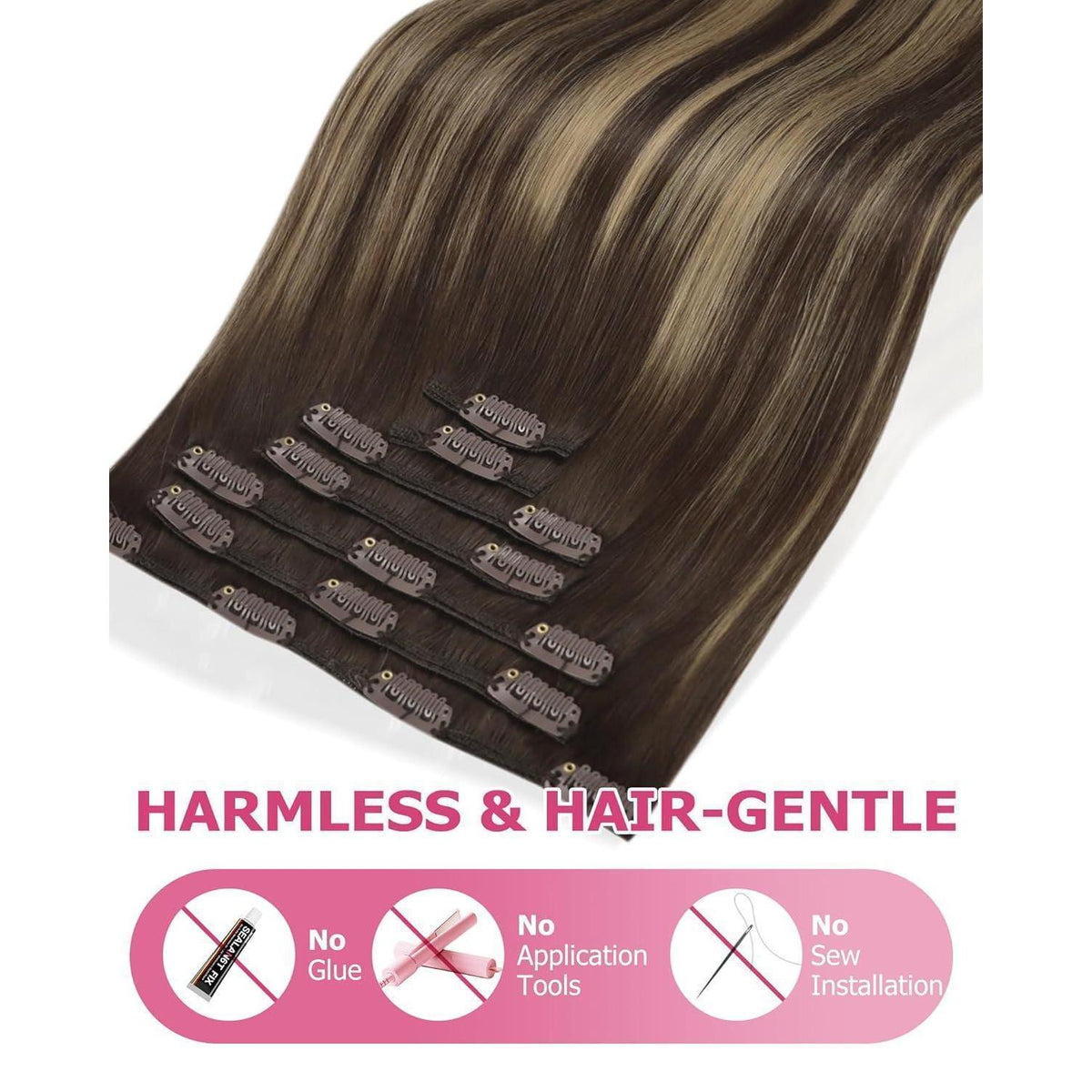 Clip-in Echthaar Extensions Braun Balayage Karamellblond 60cm