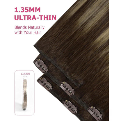 Clip-in Echthaar Extensions Braun Balayage Karamellblond 60cm