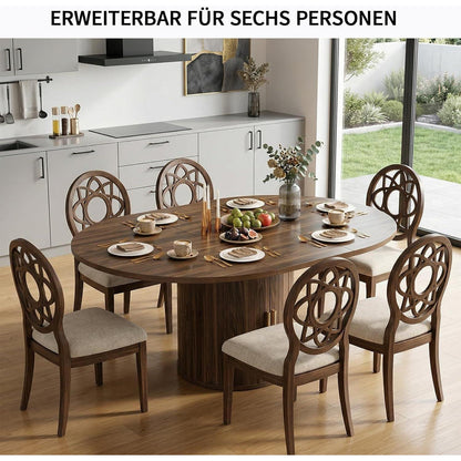 Ausziehbarer Esstisch rund-oval mit Stauraum