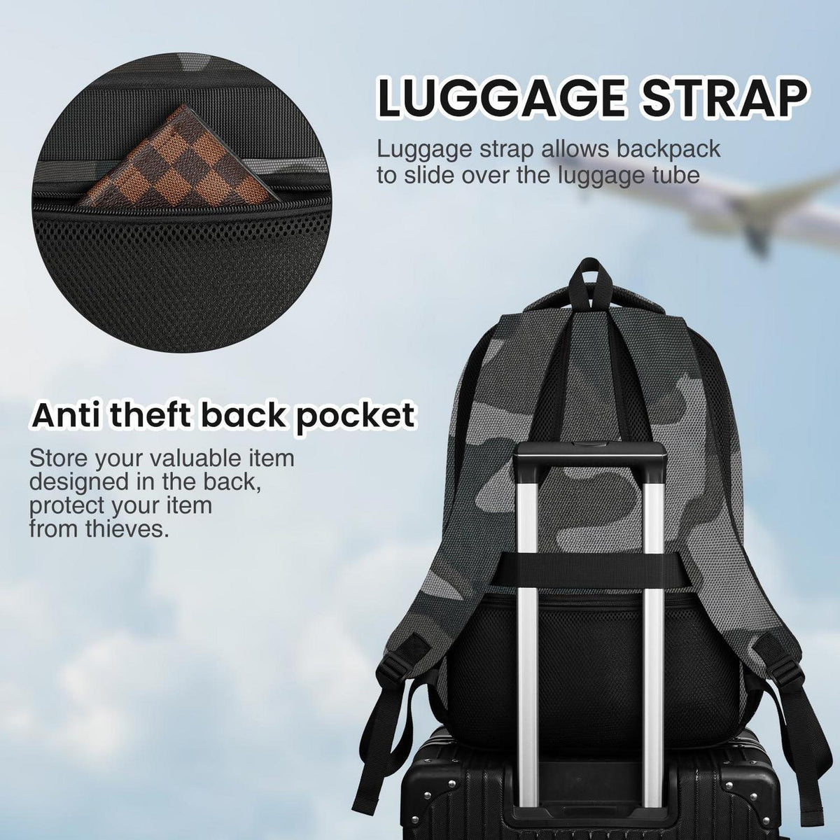 Rucksack Herren Camouflage 15.6" Laptoprucksack Schule Uni Alltag