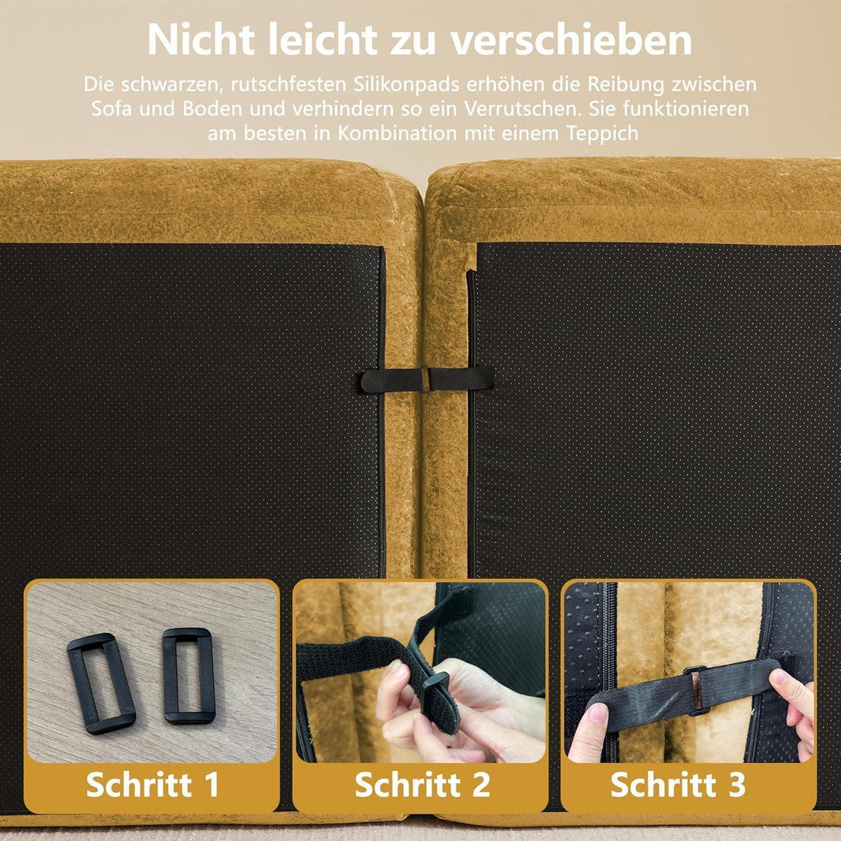 Großes U-förmiges Cord Sofa 4-Sitzer + 2 Fußhocker Gelb