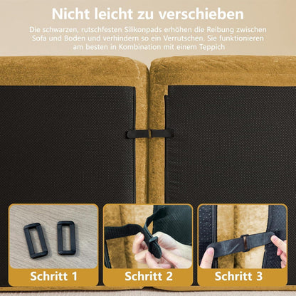 Großes U-förmiges Cord Sofa 4-Sitzer + 2 Fußhocker Gelb