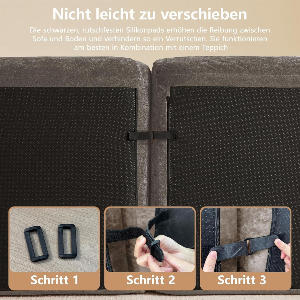 Großes U-förmiges Cord Sofa 4-Sitzer mit Fußhockern Braun