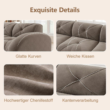 Großes U-förmiges Cord Sofa 4-Sitzer mit Fußhockern Braun